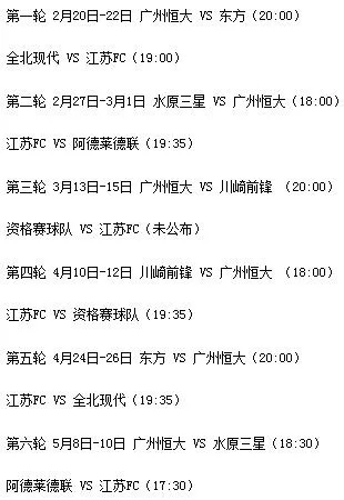 恒大18亚冠赛程及对手分析